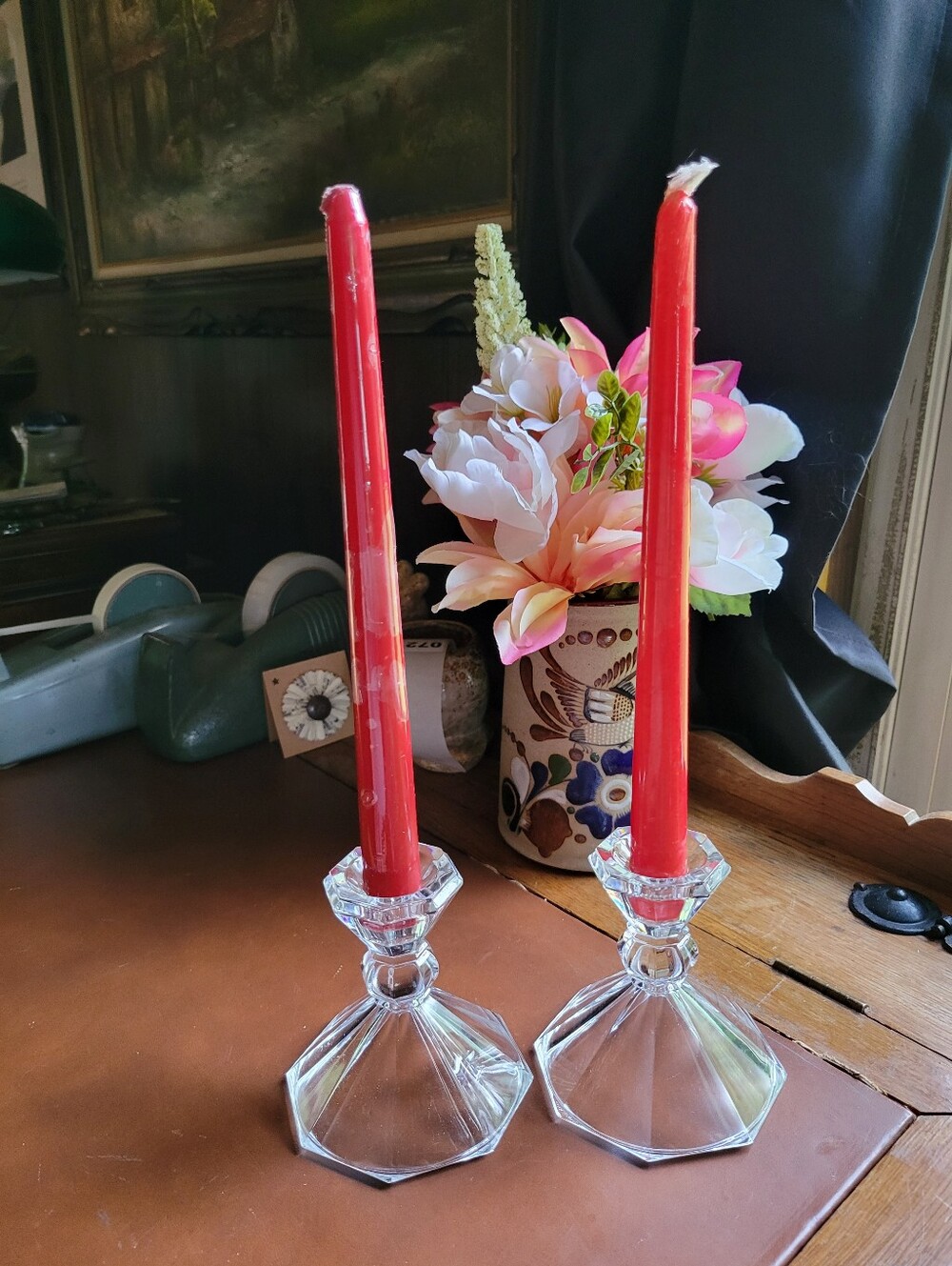 2 Clear Candlestick Holders